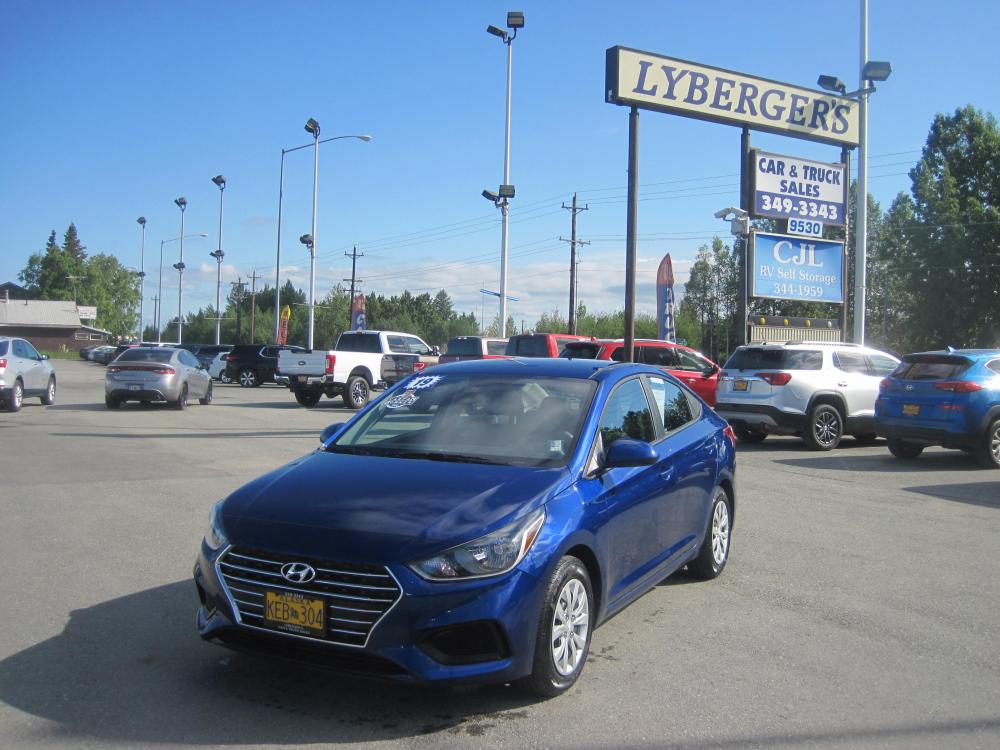 2019 blue /black Hyundai Accent SE 4-Door 6A (3KPC24A32KE) with an 1.6L L4 DOHC 16V engine, 6A transmission, located at 9530 Old Seward Highway, Anchorage, AK, 99515, (907) 349-3343, 61.134140, -149.865570 - Ncie Hyundai Accent, Come take a test drive. - Photo #0