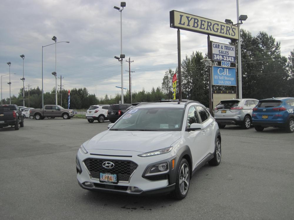 2018 white /Tan Hyundai Kona Ultimate w/Lime Accent AWD (KM8K5CA50JU) with an 1.6L L4 DOHC 16V TURBO engine, 7A transmission, located at 9530 Old Seward Highway, Anchorage, AK, 99515, (907) 349-3343, 61.134140, -149.865570 - Photo #0