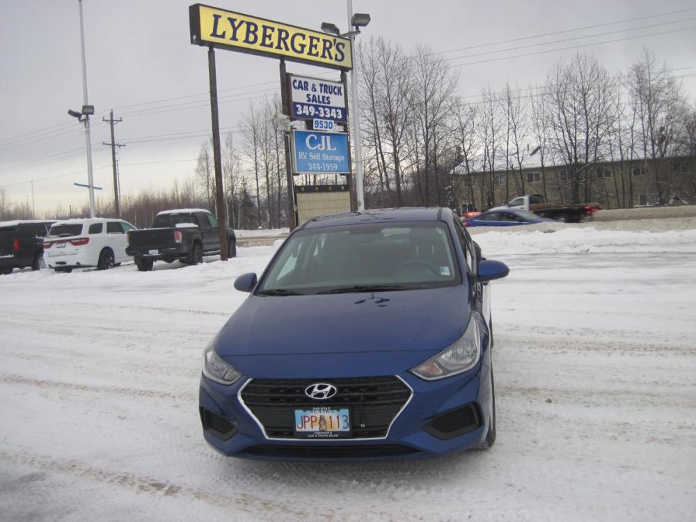 2018 blue /gray Hyundai Accent SEL 4-Door 6A (3KPC24A37JE) with an 1.6L L4 DOHC 16V engine, 6A transmission, located at 9530 Old Seward Highway, Anchorage, AK, 99515, (907) 349-3343, 61.134140, -149.865570 - Photo #1