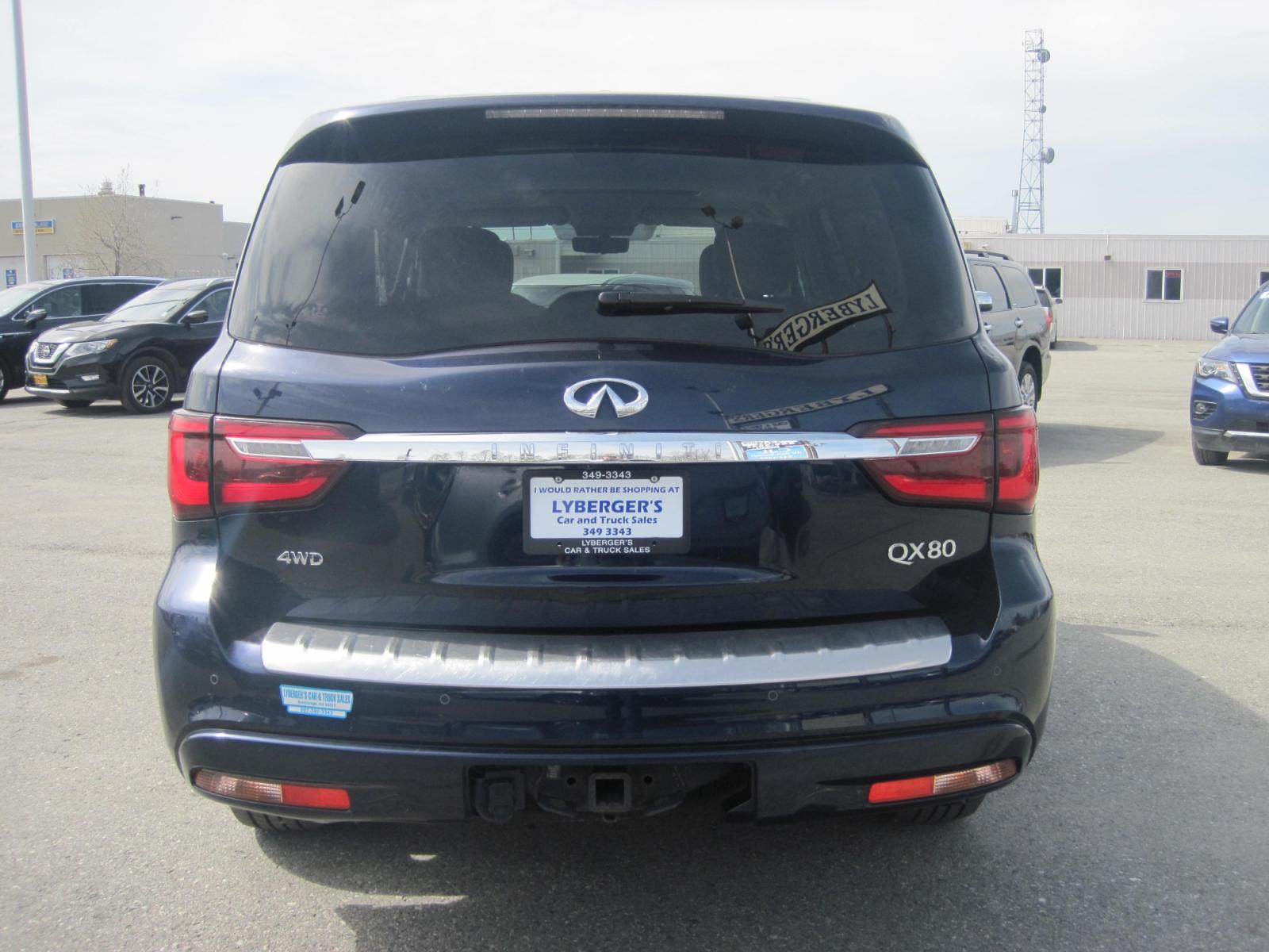 2021 blue /black Infiniti QX80 Luxe 4WD (JN8AZ2AEXM9) with an 5.6L V8 DOHC 32V engine, 7A transmission, located at 9530 Old Seward Highway, Anchorage, AK, 99515, (907) 349-3343, 61.134140, -149.865570 - INFINITI QX 80 LUXE 4WD COME TAKE A TEST DRIVE - Photo #3