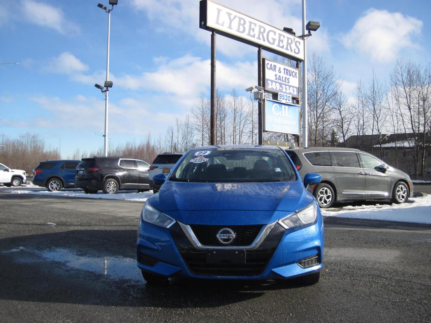 2022 blue /black Nissan Versa SV (3N1CN8EV7NL) with an 1.6L L4 DOHC 16V engine, CVT transmission, located at 9530 Old Seward Highway, Anchorage, AK, 99515, (907) 349-3343, 61.134140, -149.865570 - Nice Nissan Versa SV come take a test drive. - Photo#1