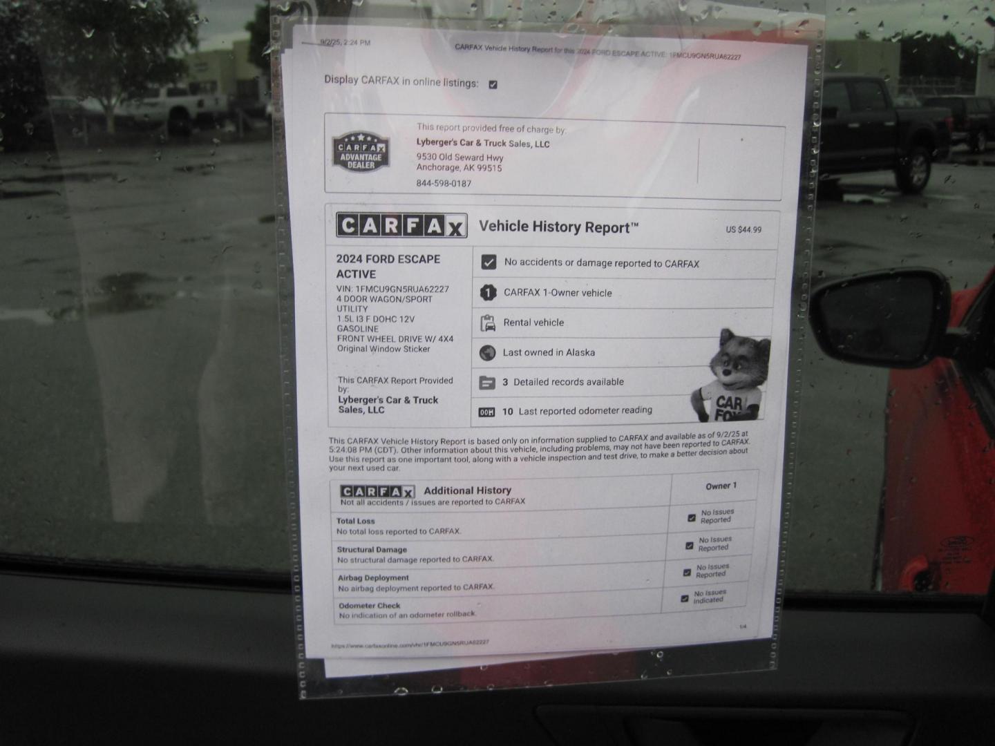 2024 red /black Ford Escape Active AWD (1FMCU9GN5RU) with an 1.5L L3 engine, 8A transmission, located at 9530 Old Seward Highway, Anchorage, AK, 99515, (907) 349-3343, 61.134140, -149.865570 - Photo#10