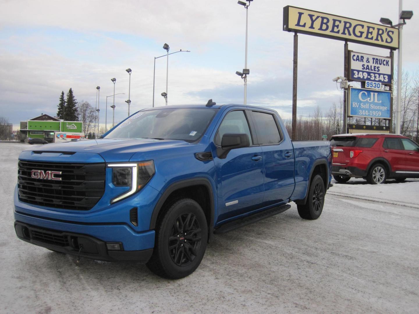 2023 blue /black GMC Sierra 1500 Elevation Crew Cab 4WD (3GTPUCEK9PG) with an 2.7L L4 DOHC 16V TURBO engine, 6A transmission, located at 9530 Old Seward Highway, Anchorage, AK, 99515, (907) 349-3343, 61.134140, -149.865570 - in transit - Photo#1
